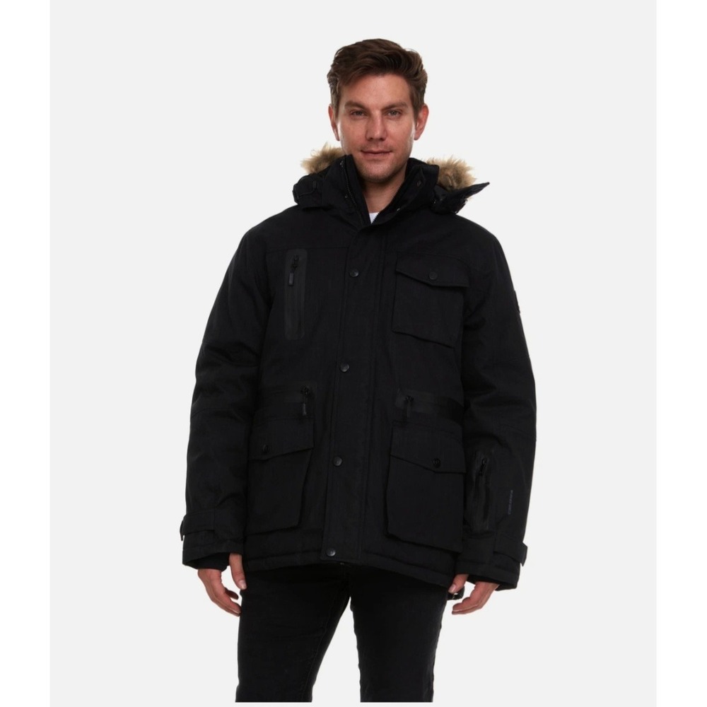 Avalanche Mens Black Fur Hood‎ Parka Winter Jacket Size L